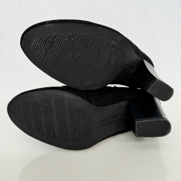 LAURA ASHLEY La Grand Ankle Bootie 7.5 Black Ruched Buckle Block Heel Evening - Picture 11 of 14